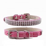 Luxury Crystal PU Leather Dog Collar Pink
